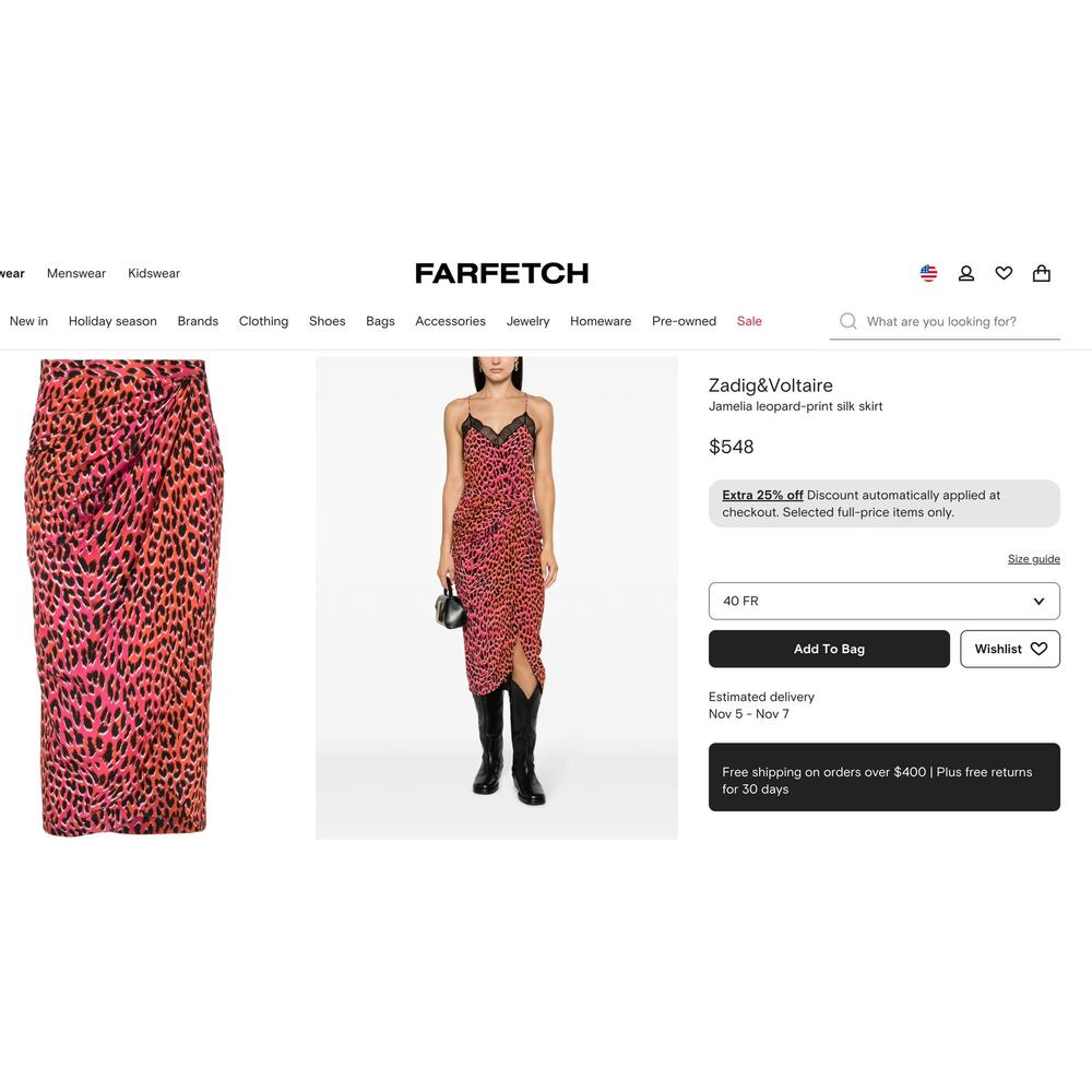 Zadig & Voltaire Skirt 100% Silk Pink Leopard Print Size 42 10 Large NWT - Picture 2 of 11